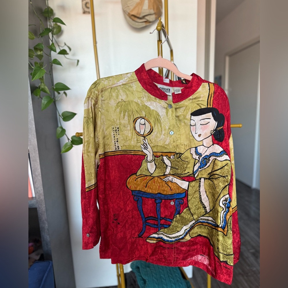 NWOT Vintage Chico’s “Art to Wear” 100% Silk Button Up Shirt/jacket 🌱 Sz 3/L - Picture 2 of 7